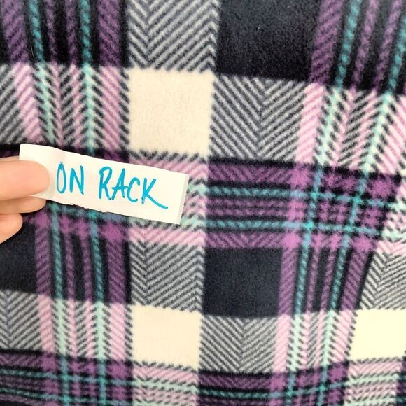 Soho Threads Button Down Jacket Womens Size S Purple White Plaid Sherpa Lined - Picture 13 of 13